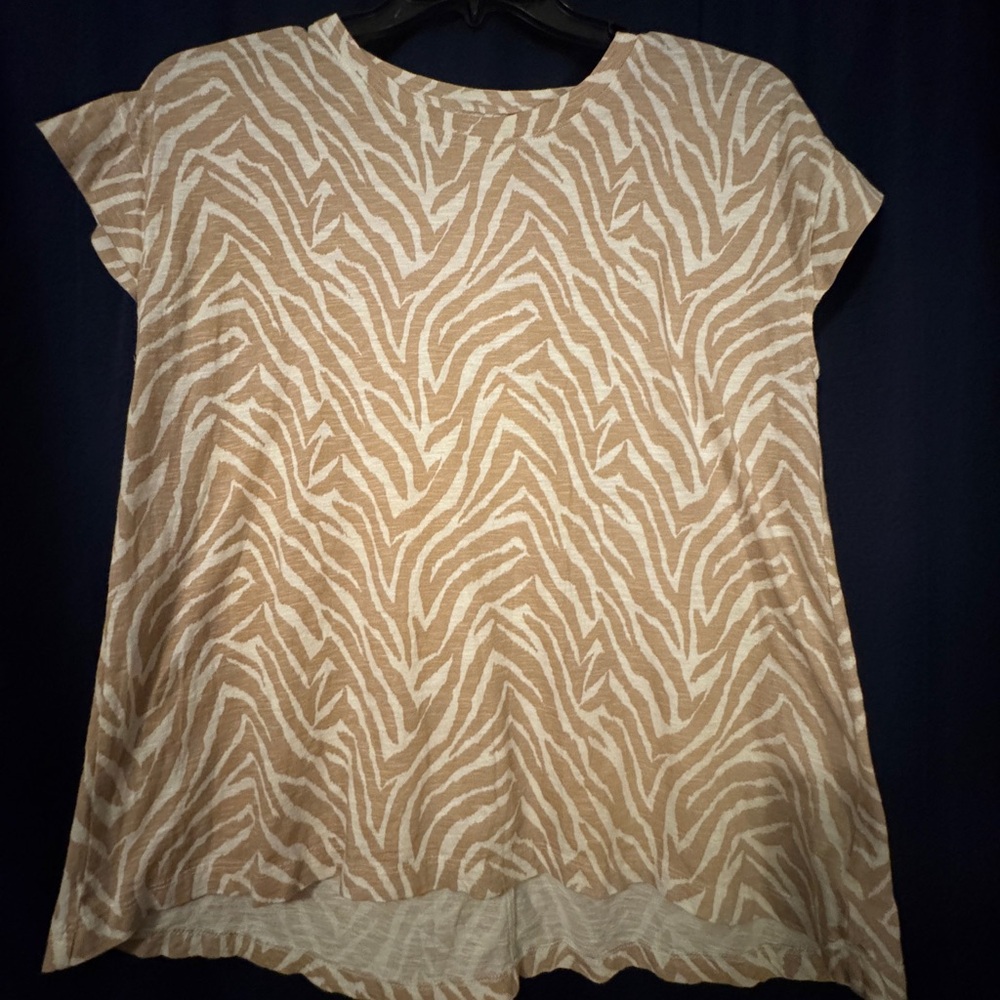 Wonderly Tan and White Zebra Print Short Sleeve Top